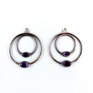 Pandora Amethyst Double Hoop Earring Charms Retired Sterling Silver 29606AM